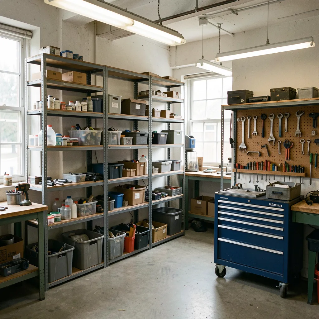 Efficient workshop layout with organized zones